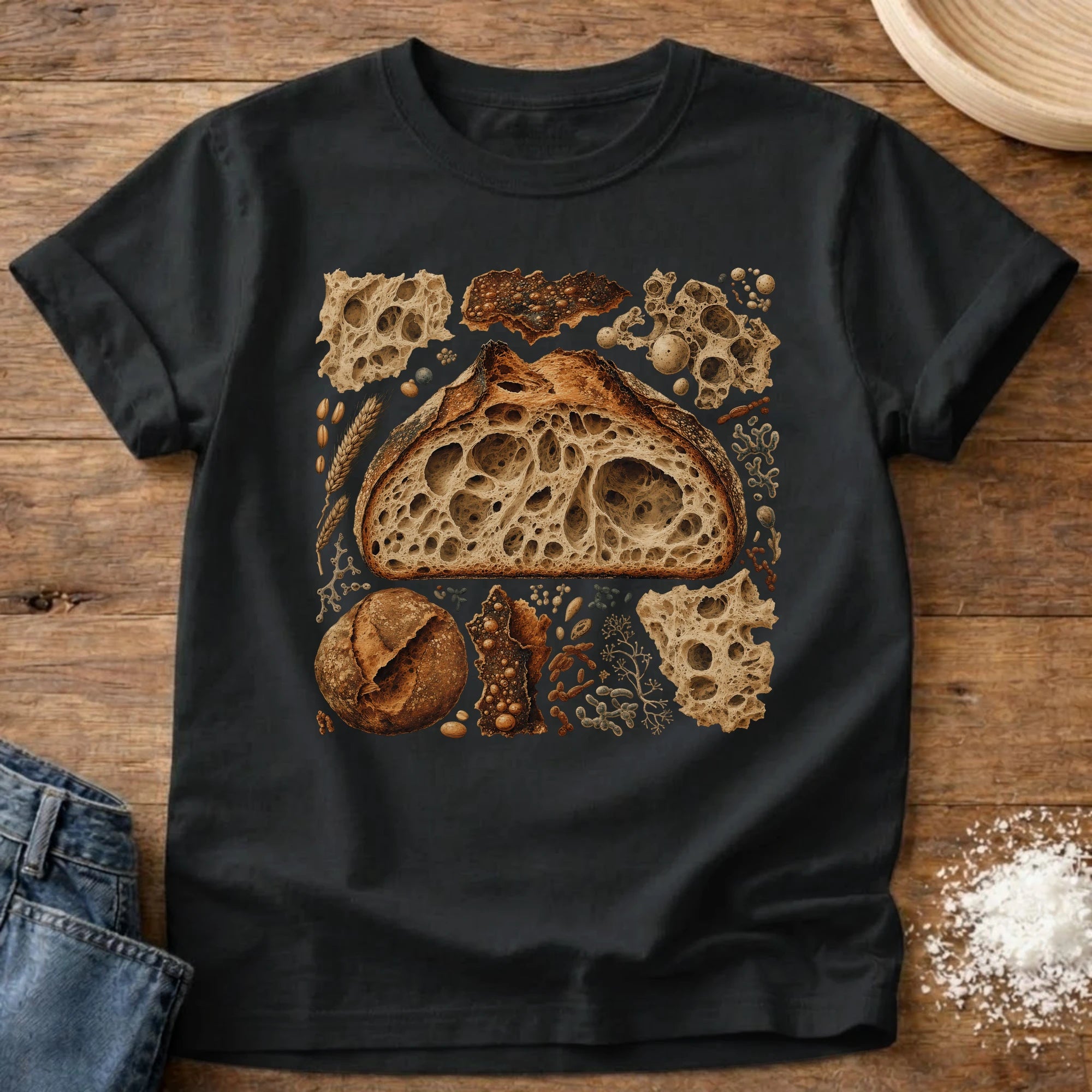Knead More Fun Crumb Shot open crumb sourdough t-shirt in Black