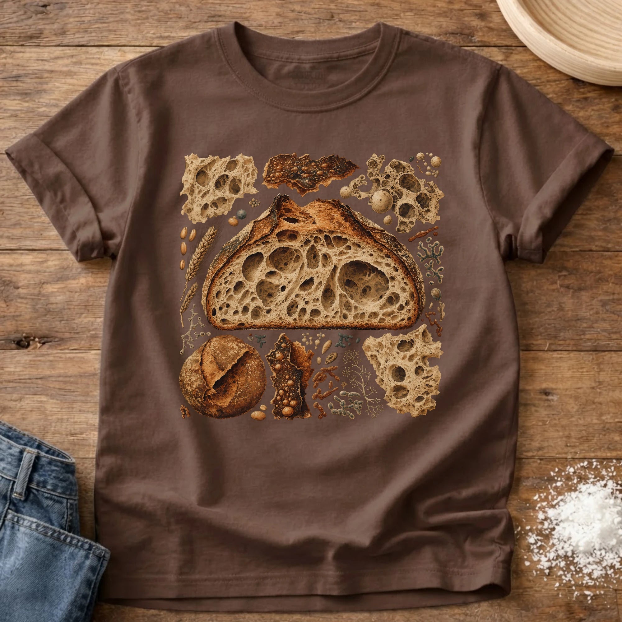 Knead More Fun Crumb Shot open crumb sourdough t-shirt in Espresso