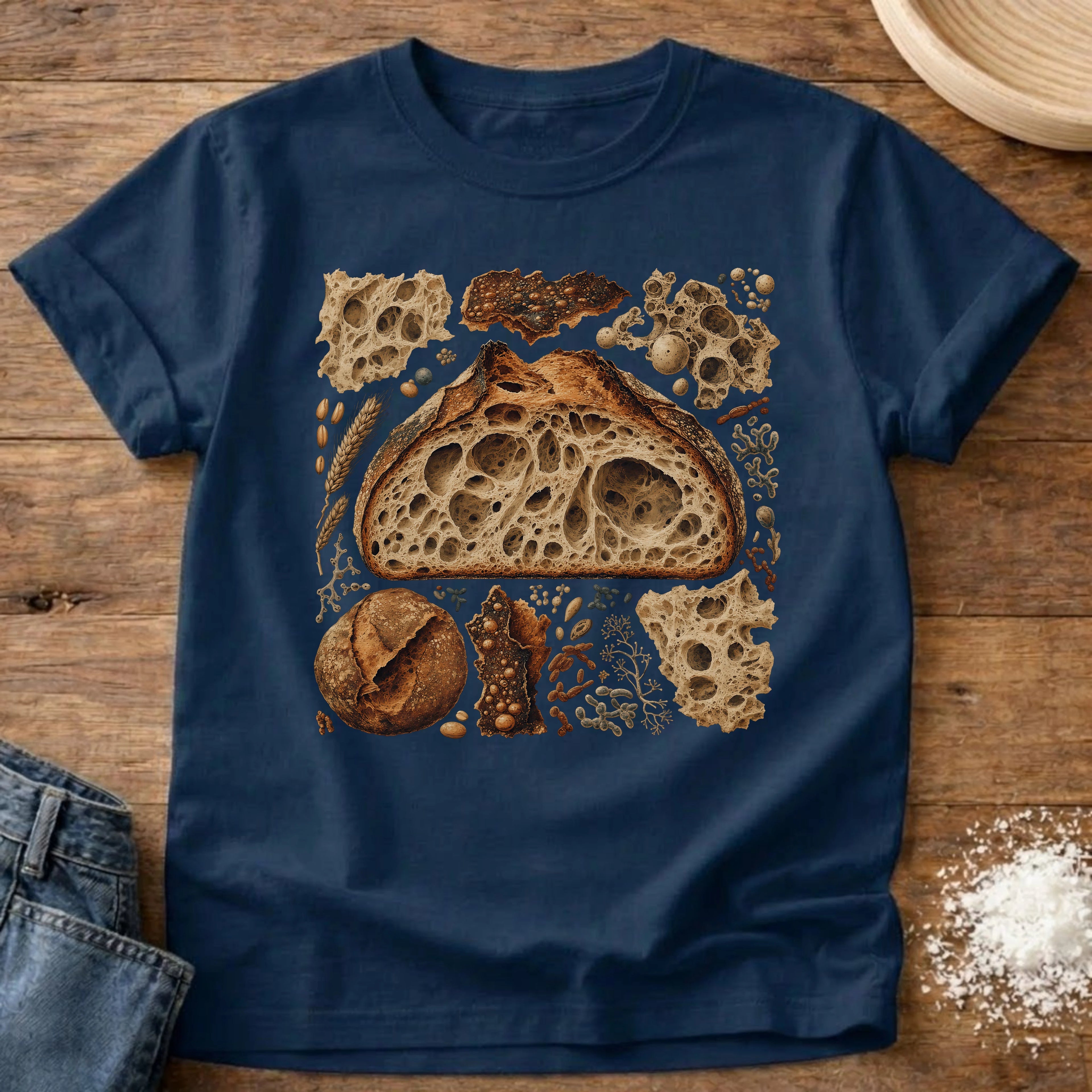 Knead More Fun Crumb Shot open crumb sourdough t-shirt in Navy