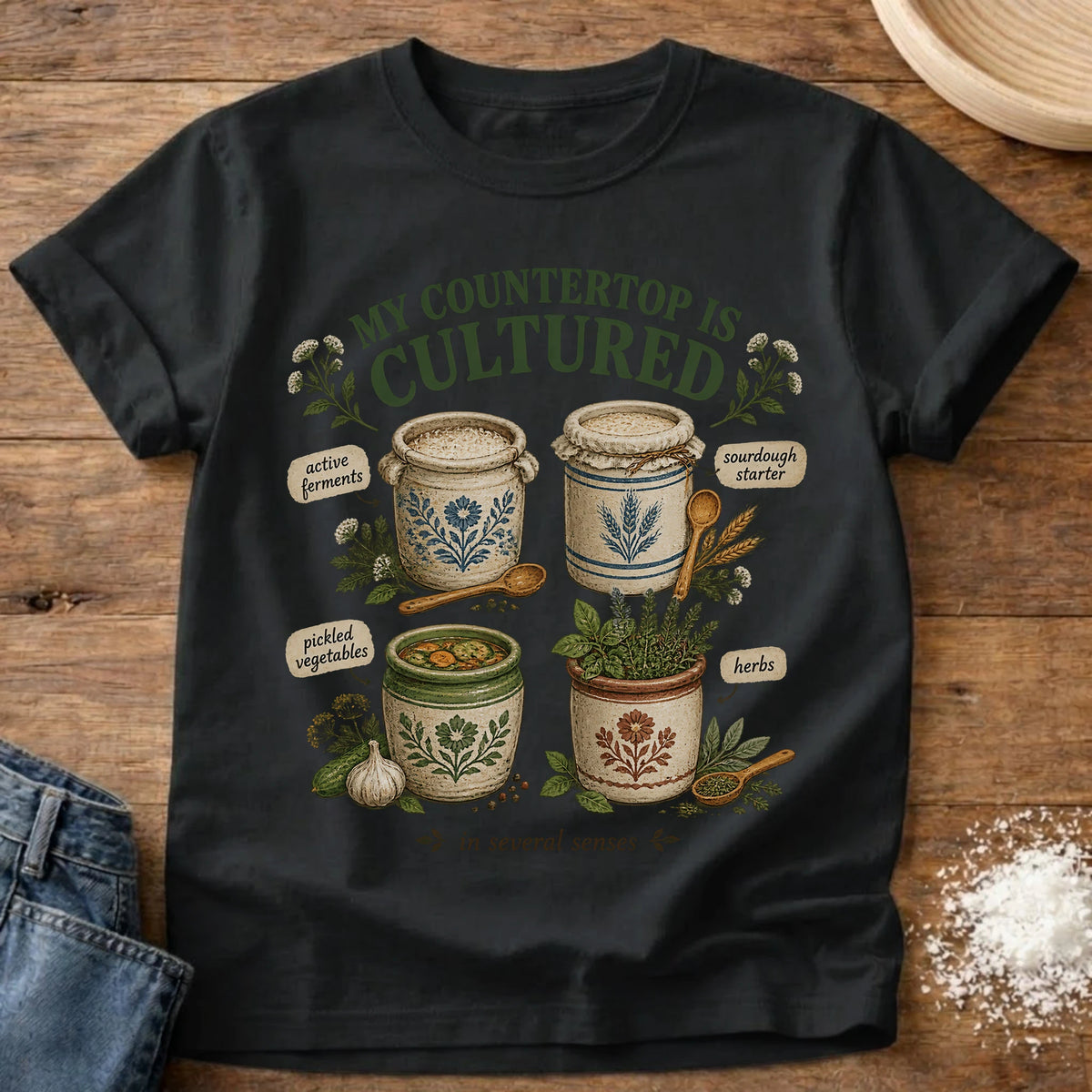Knead More Fun Cultured Countertop sourdough and fermentation t-shirt in Black