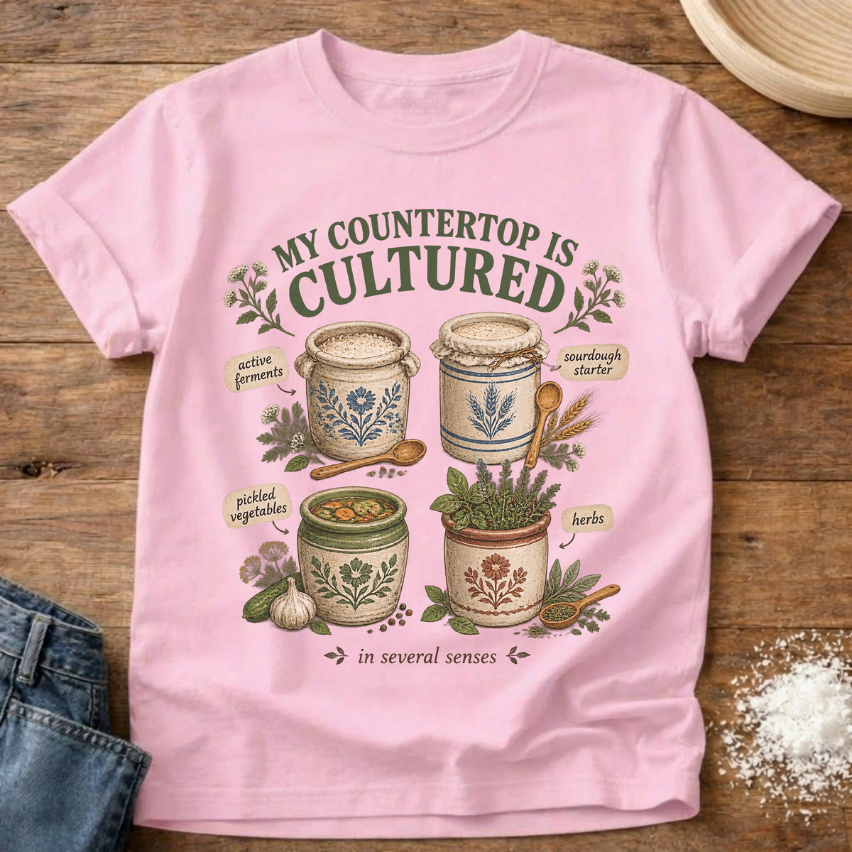 Knead More Fun Cultured Countertop sourdough and fermentation t-shirt in Blossom