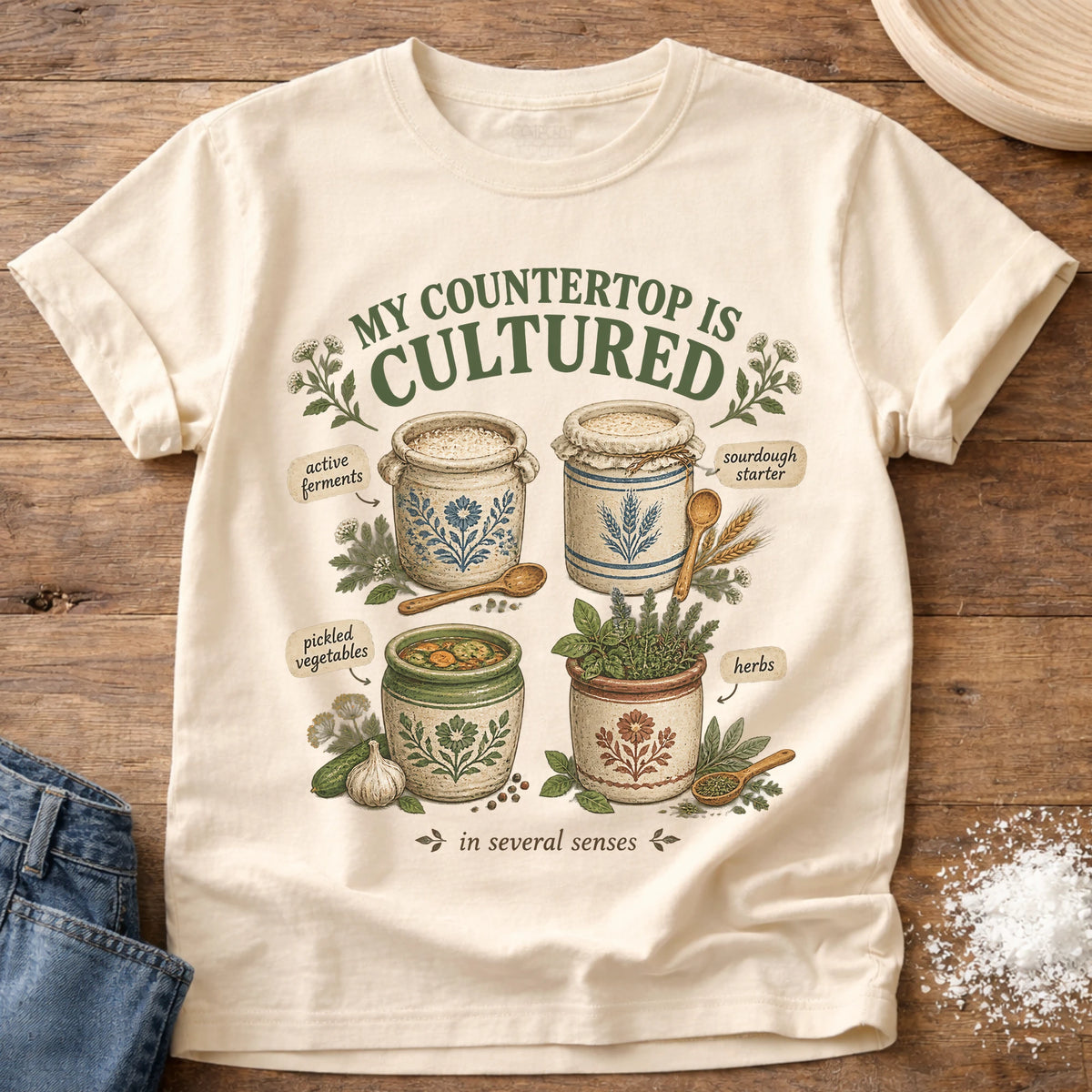 Knead More Fun Cultured Countertop sourdough and fermentation t-shirt in Ivory