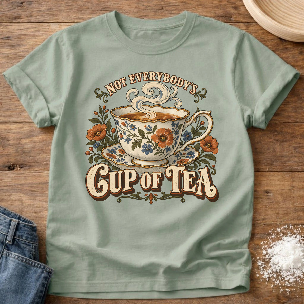Knead More Fun Cup Of Tea grannycore t-shirt in Bay