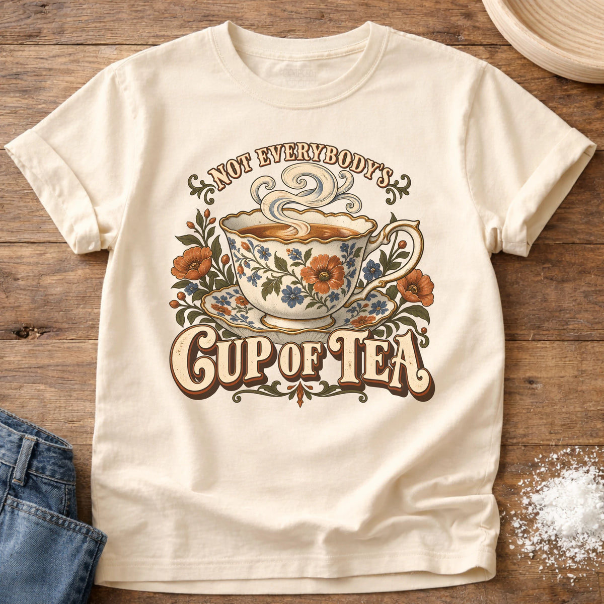 Knead More Fun Cup Of Tea grannycore t-shirt in Ivory