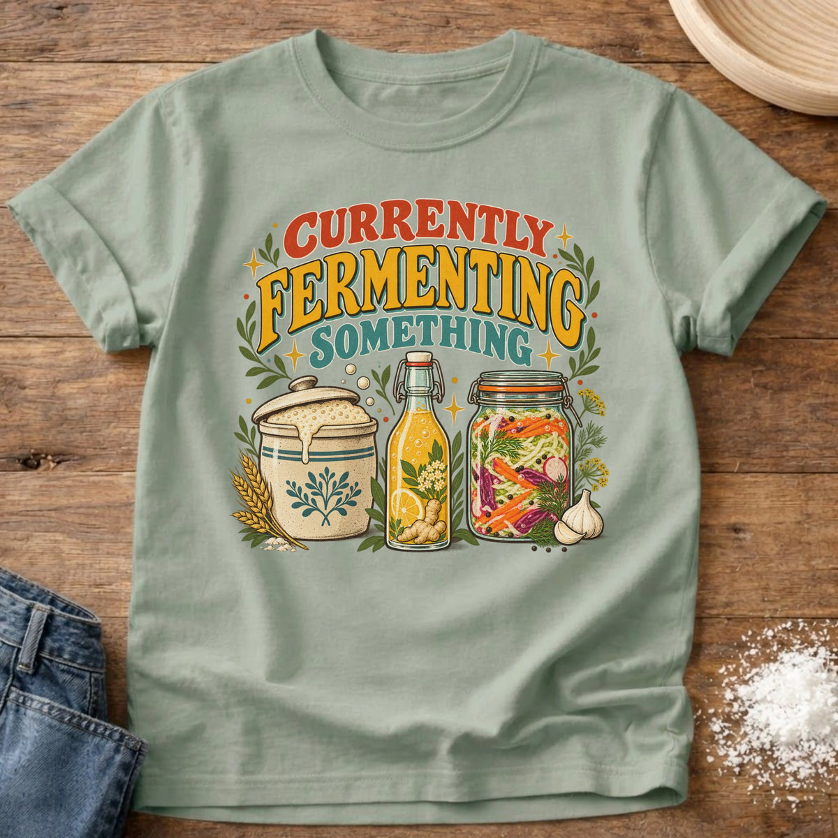 Knead More Fun Currently Fermenting graphic t-shirt in Bay