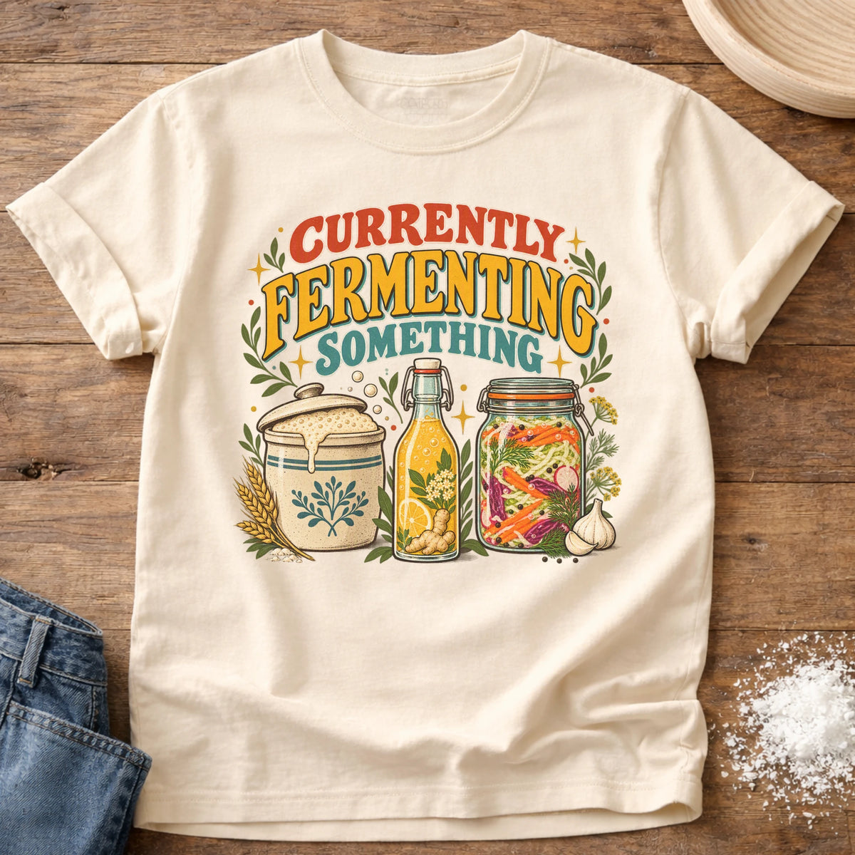 Knead More Fun Currently Fermenting graphic t-shirt in Ivory