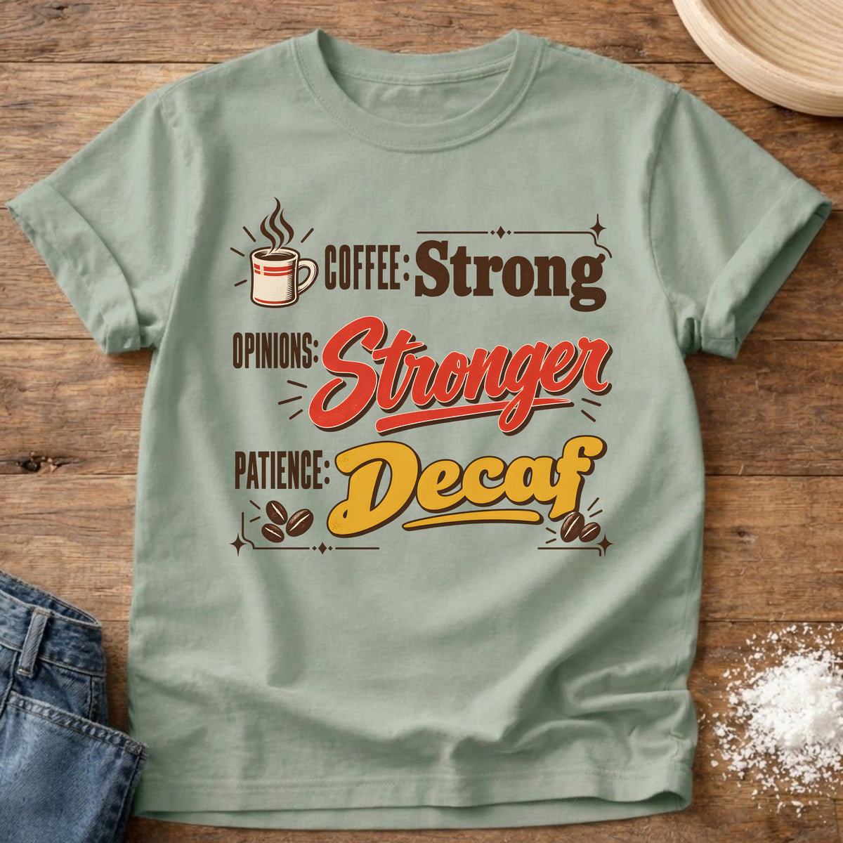Knead More Fun Decaf Patience t-shirt in Bay
