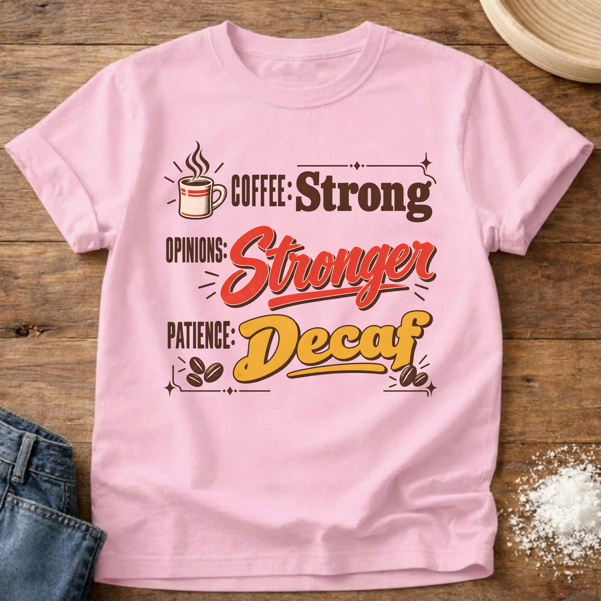 Knead More Fun Decaf Patience t-shirt in Blossom