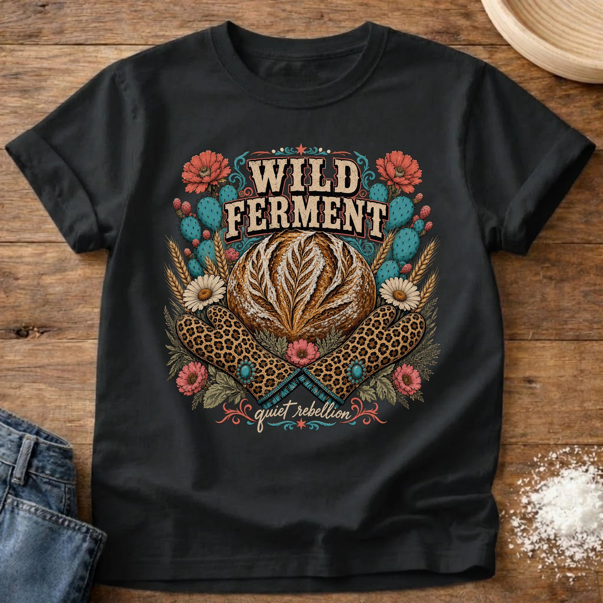 Knead More Fun Desert Wild Ferment sourdough t-shirt in Black
