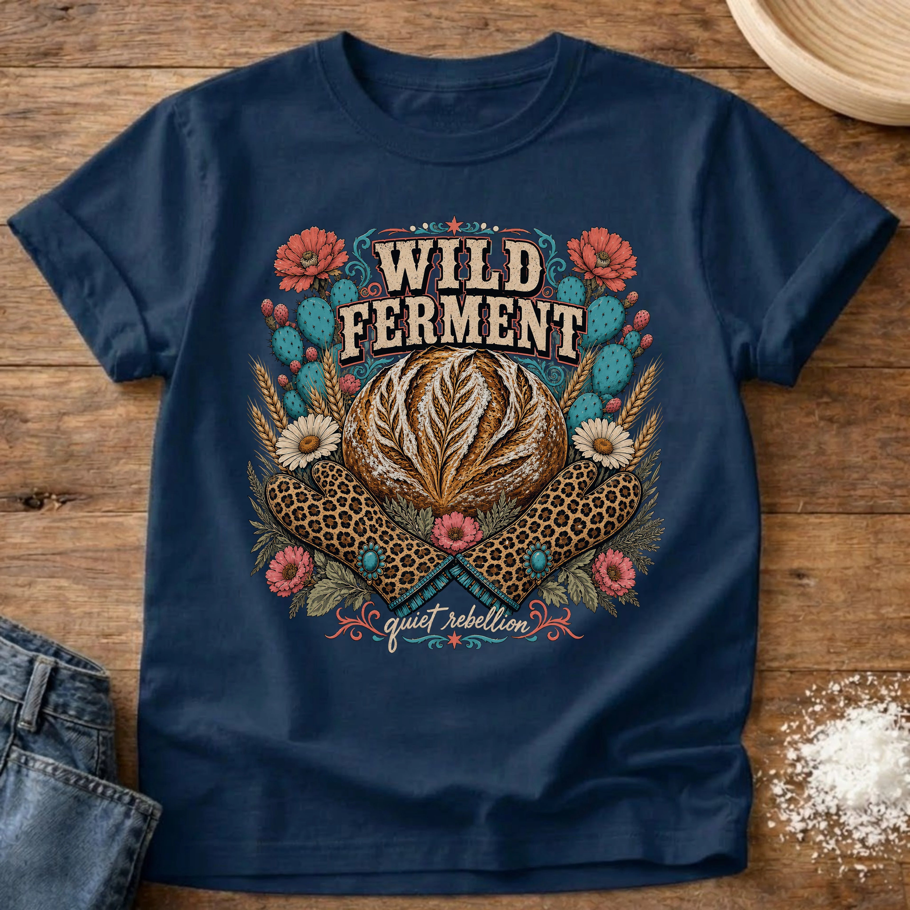 Knead More Fun Desert Wild Ferment sourdough t-shirt in Navy