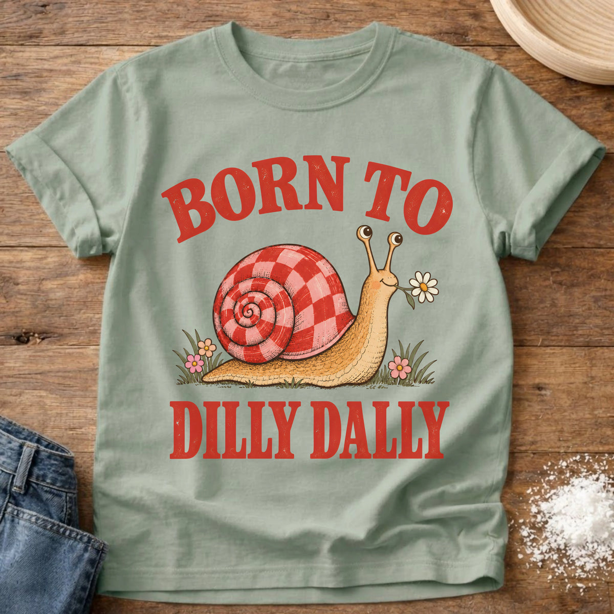 Knead More Fun Dilly Dally Snail snail t-shirt in Bay