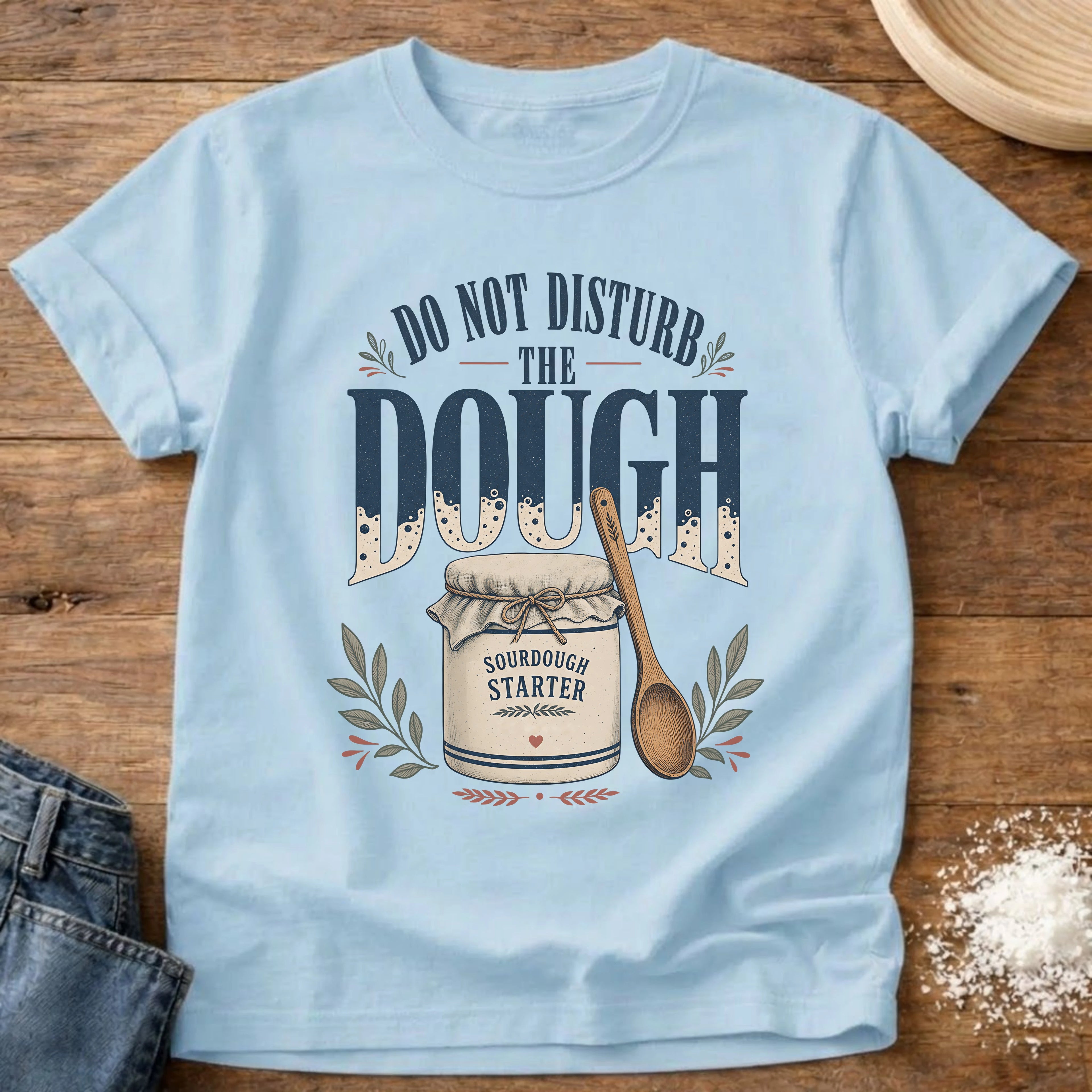 Knead More Fun Do Not Disturb The Dough sourdough t-shirt in Chambray