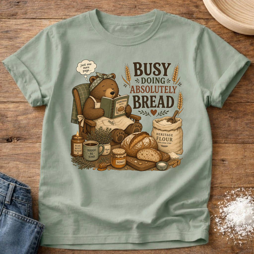 Knead More Fun Doing Absolutely Bread Bear sourdough t-shirt in Bay