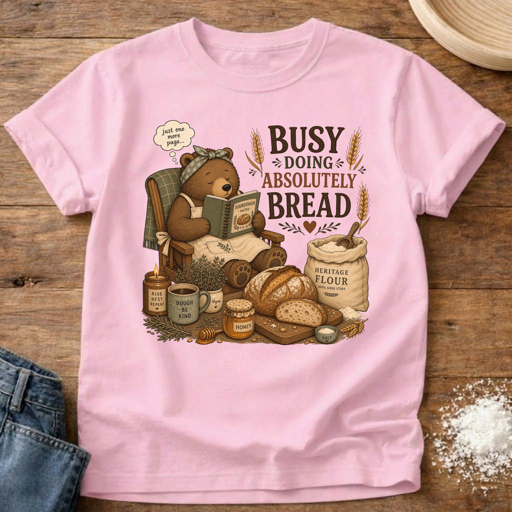 Knead More Fun Doing Absolutely Bread Bear sourdough t-shirt in Blossom