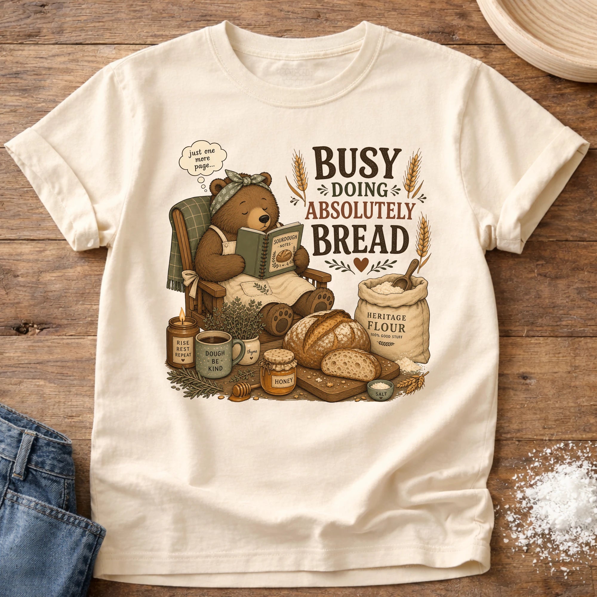 Knead More Fun Doing Absolutely Bread Bear sourdough t-shirt in Ivory