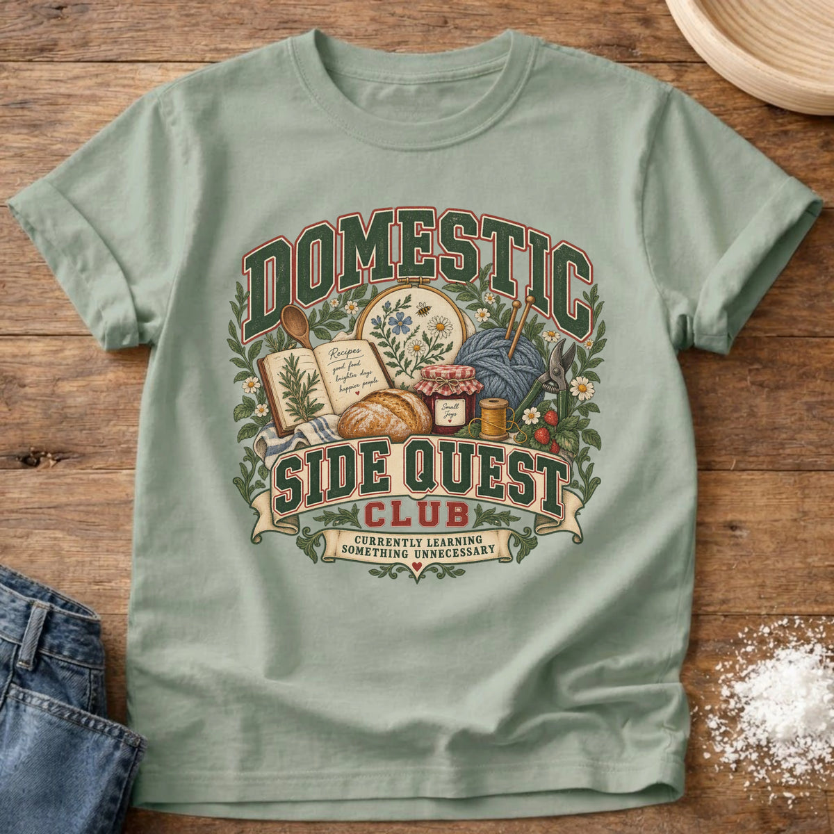 Knead More Fun Domestic Side Quest graphic t-shirt in Bay