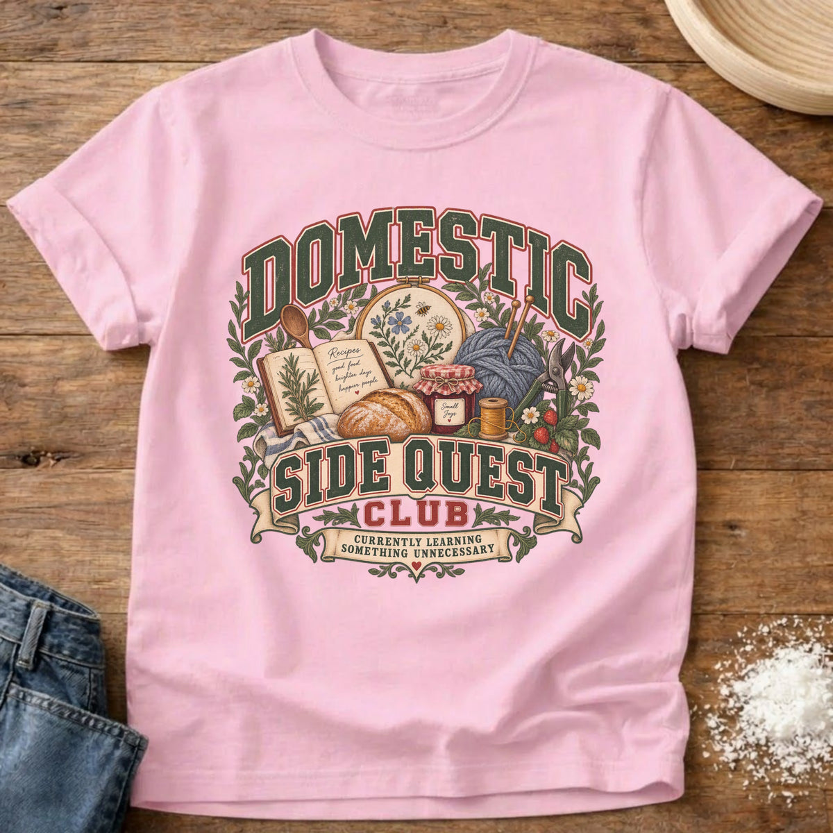Knead More Fun Domestic Side Quest graphic t-shirt in Blossom