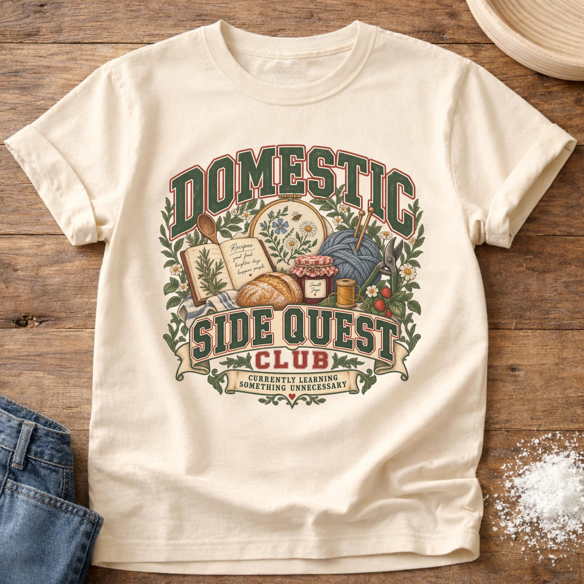 Knead More Fun Domestic Side Quest graphic t-shirt in Ivory