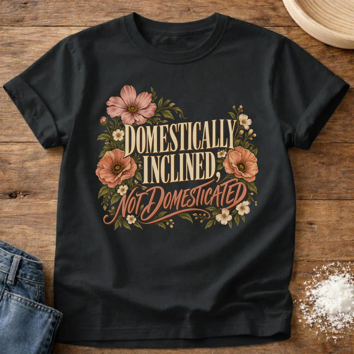 Knead More Fun Domestically Inclined grannycore t-shirt in Black