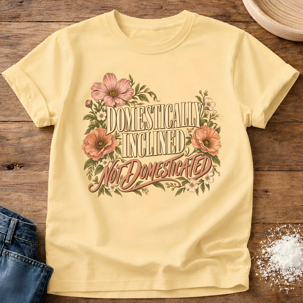 Knead More Fun Domestically Inclined grannycore t-shirt in Butter