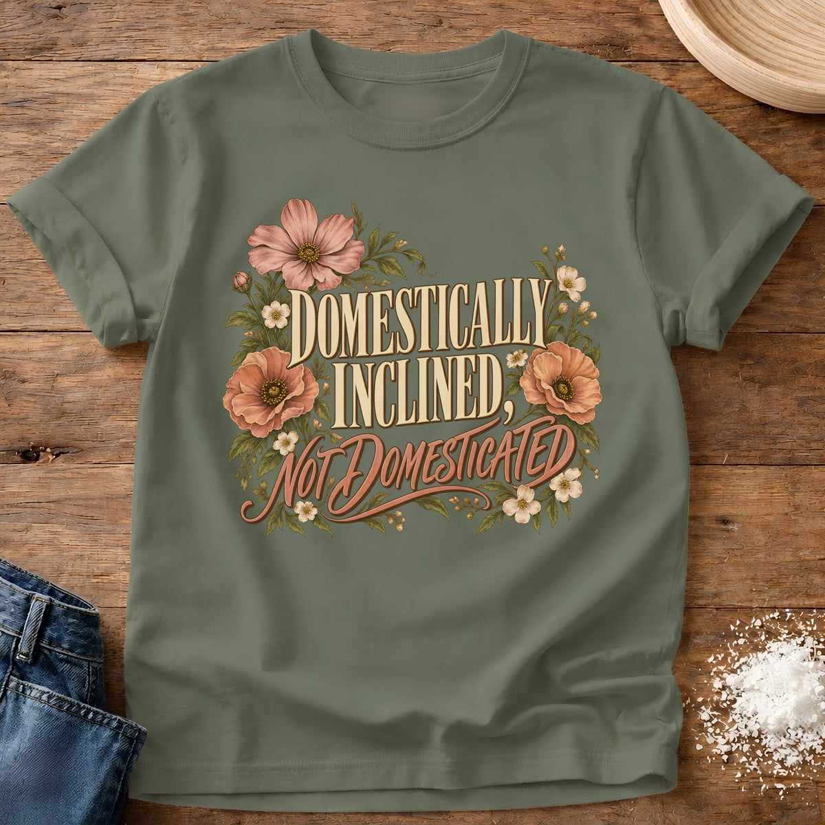 Knead More Fun Domestically Inclined grannycore t-shirt in Moss