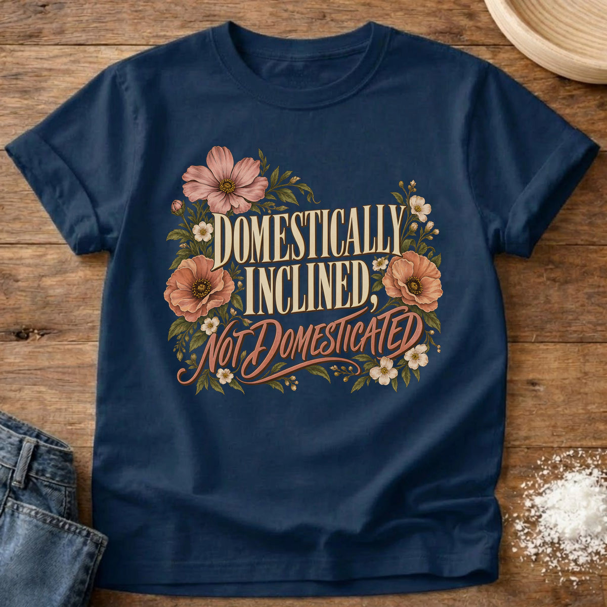 Knead More Fun Domestically Inclined grannycore t-shirt in Navy