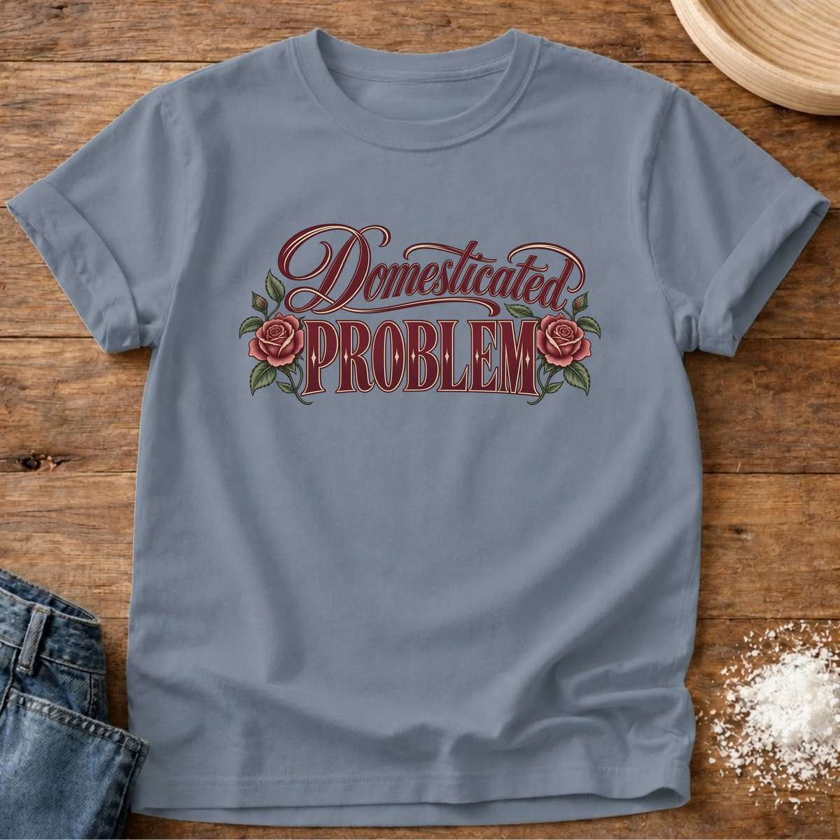 Knead More Fun Domesticated Problem t-shirt in Blue Jean