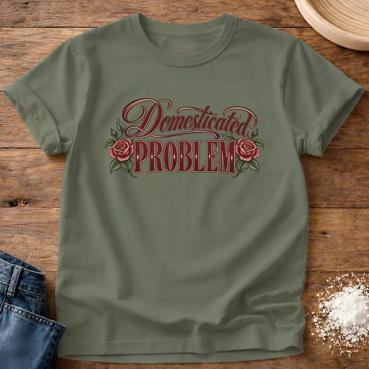 Knead More Fun Domesticated Problem t-shirt in Moss