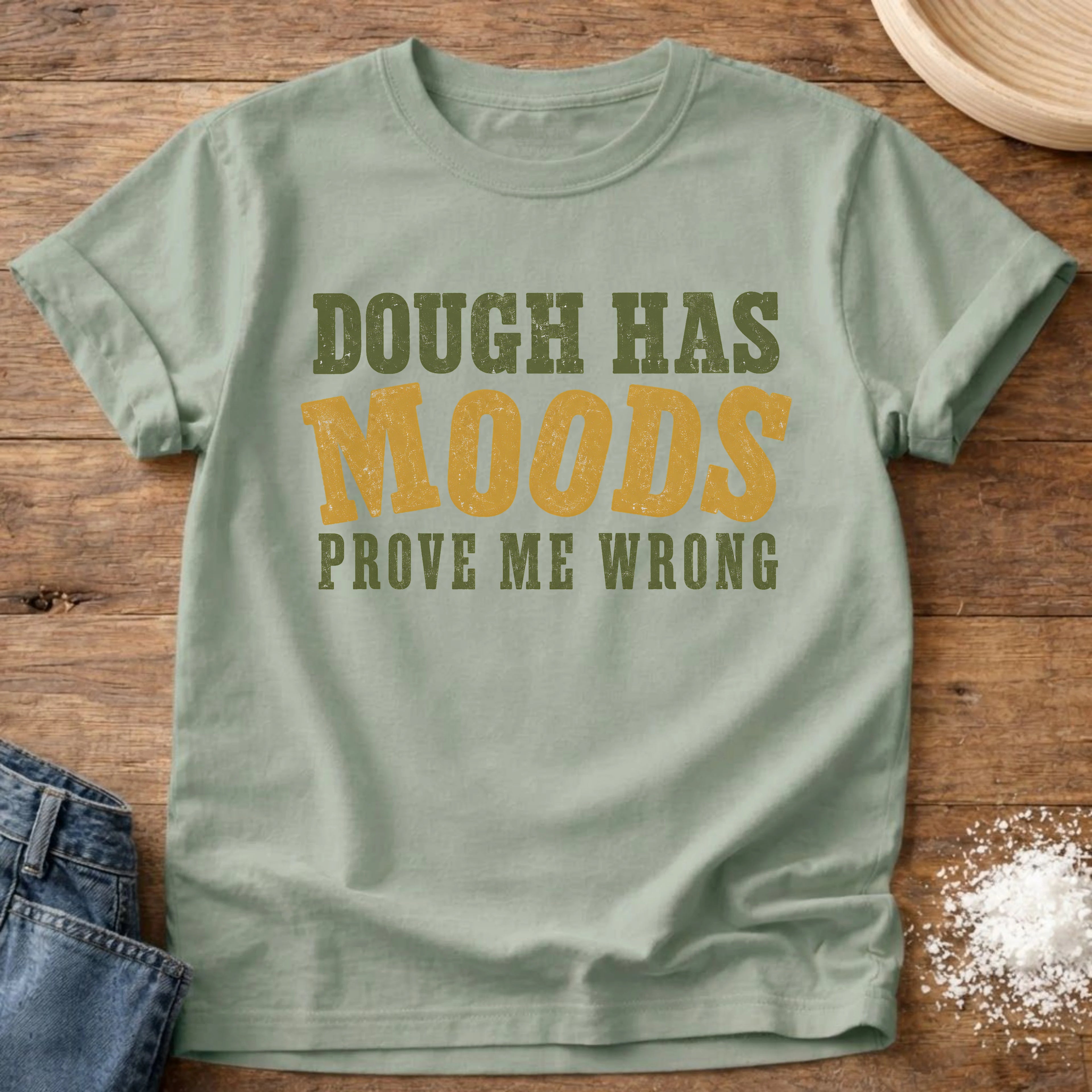 Knead More Fun Dough Has Moods sourdough t-shirt in Bay