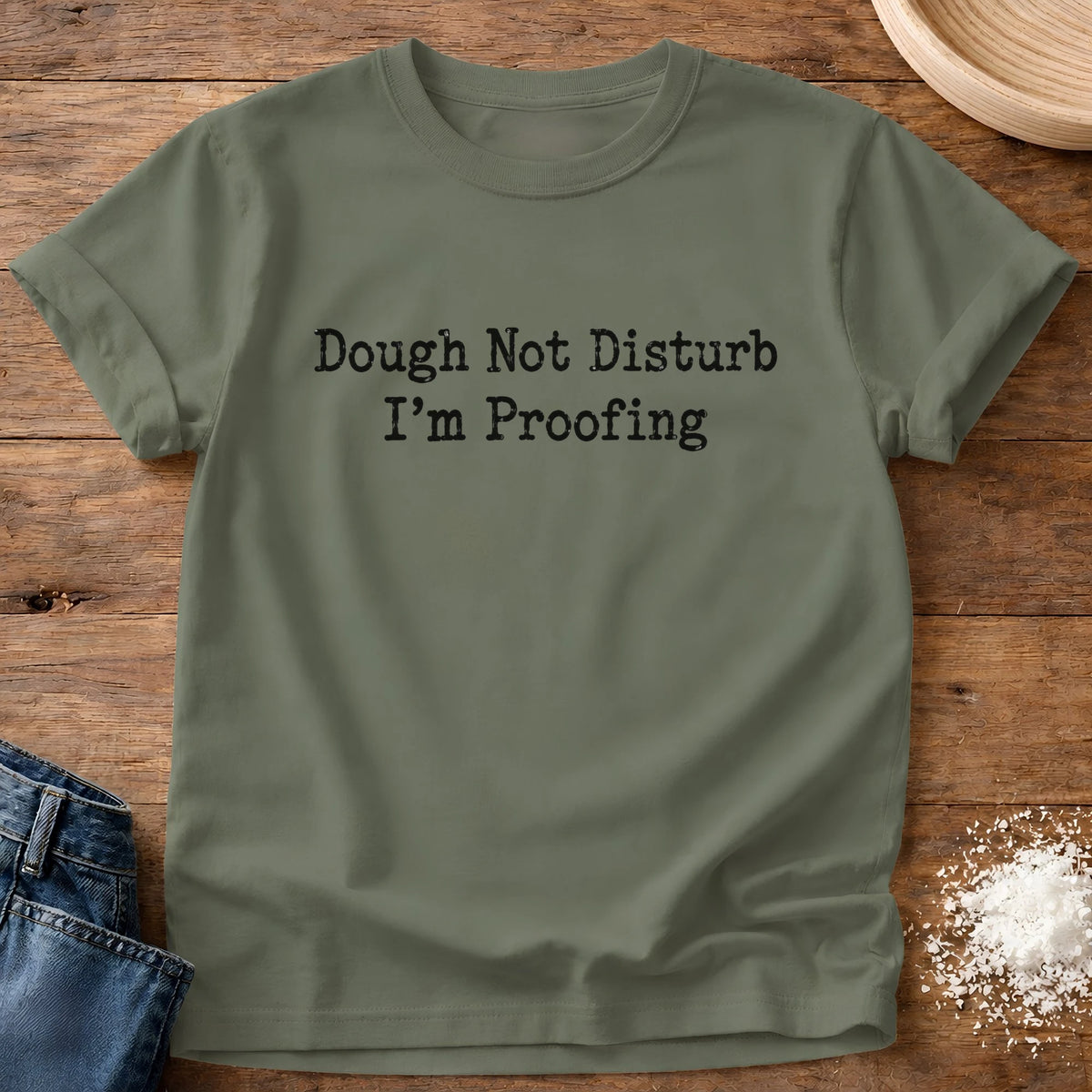 Knead More Fun Dough Not Disturb graphic t-shirt in Moss