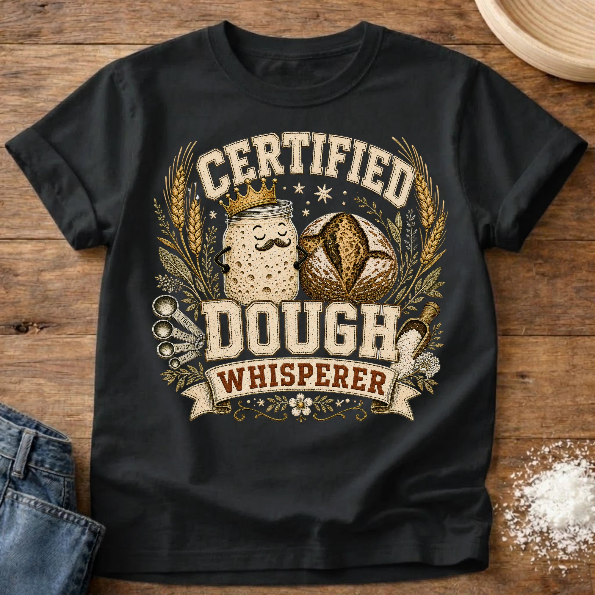 Knead More Fun Dough Whisperer sourdough t-shirt in Black