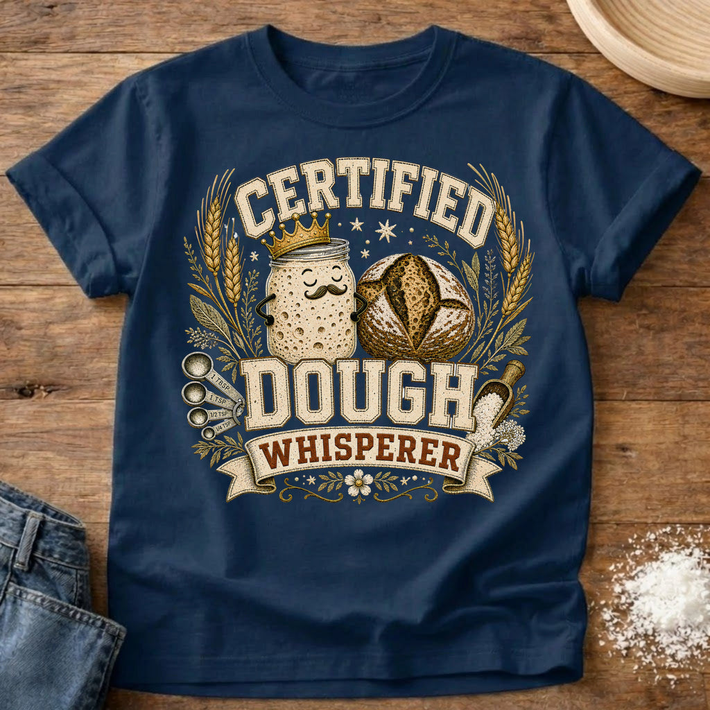 Knead More Fun Dough Whisperer sourdough t-shirt in Navy