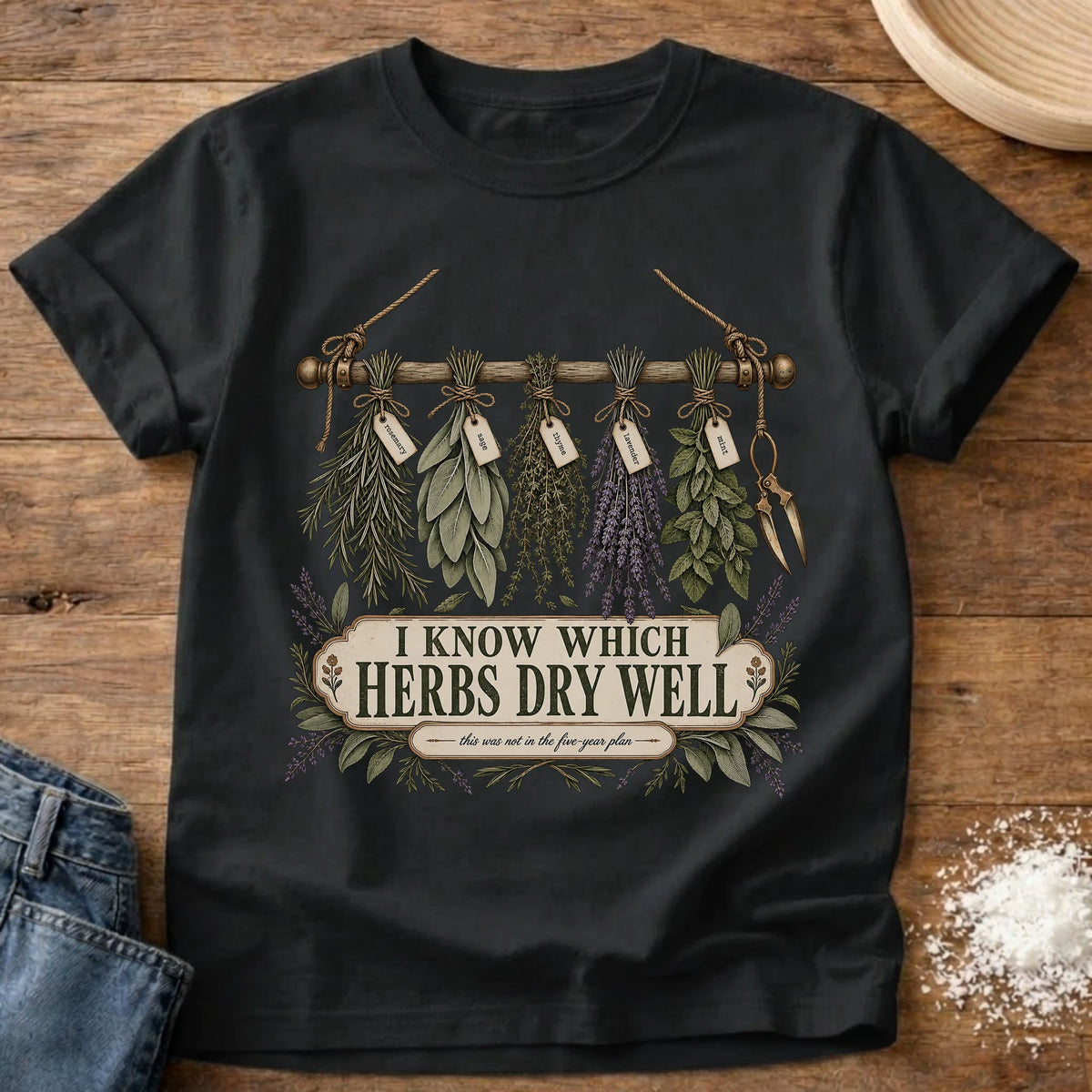 Knead More Fun Dried Herbs herb gardening t-shirt in Black