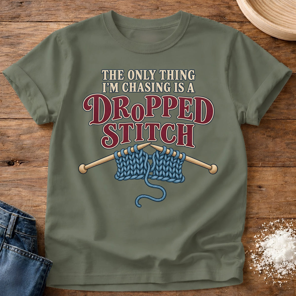 Knead More Fun Dropped Stitch t-shirt in Moss