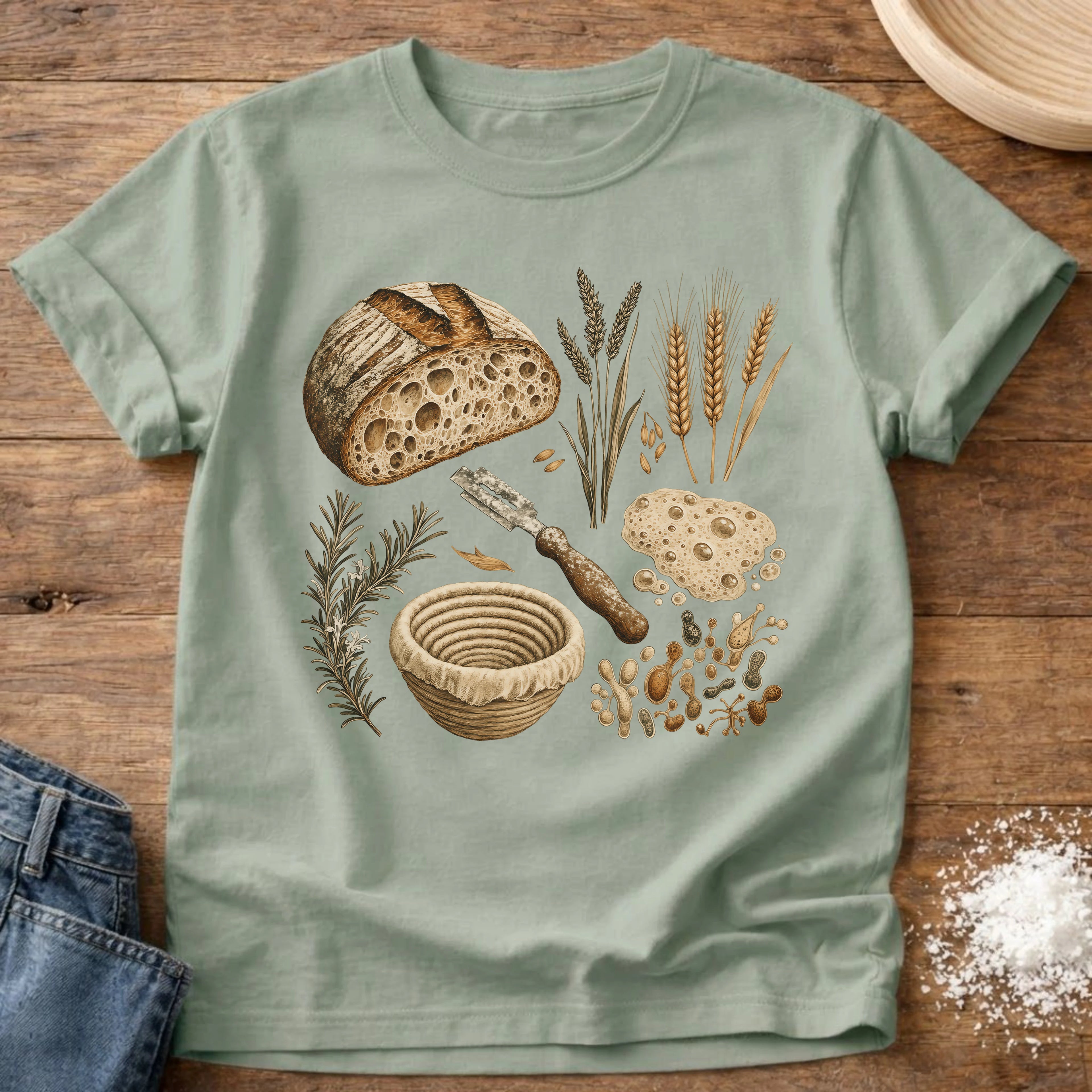 Knead More Fun Elements of a Good Loaf sourdough t-shirt in Bay
