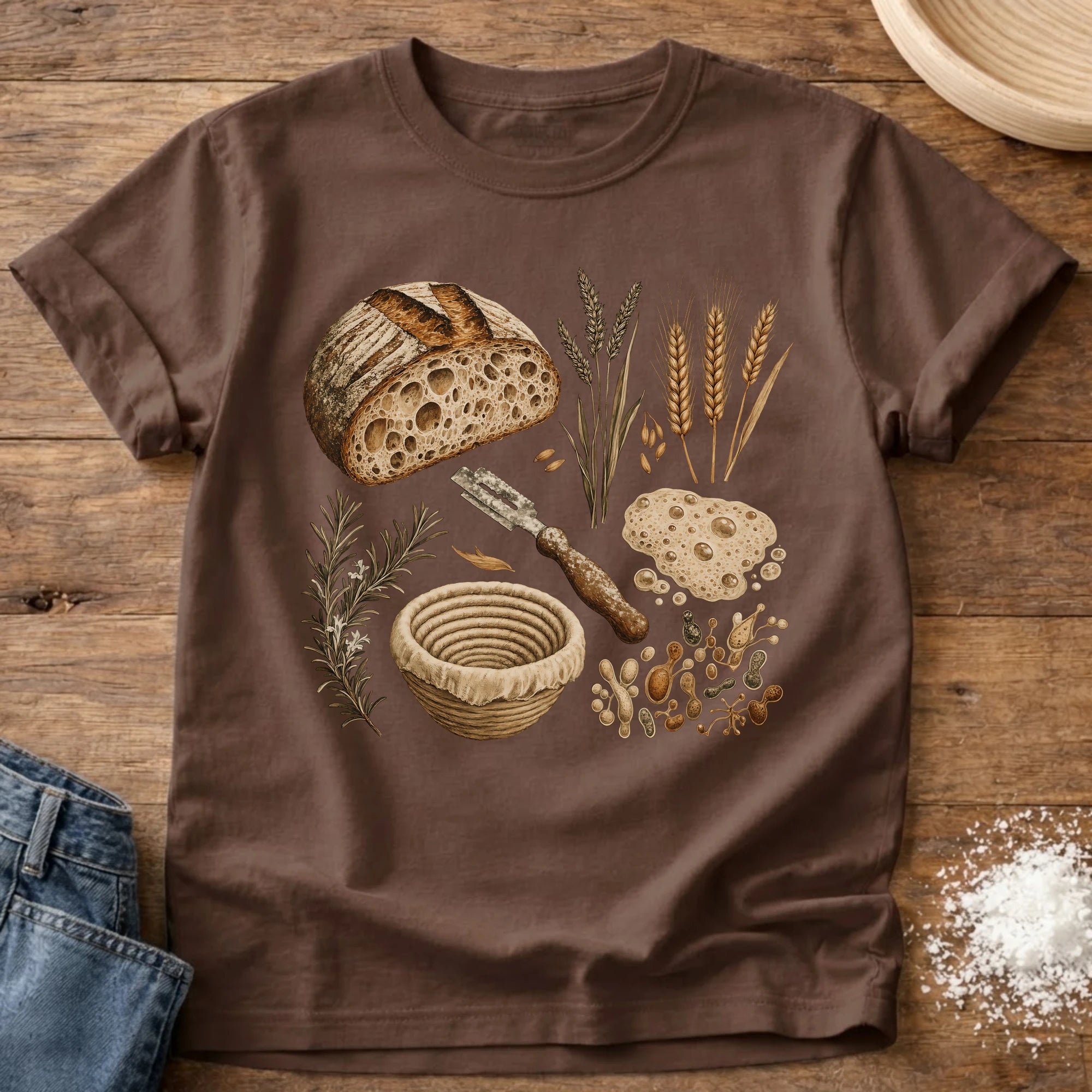 Knead More Fun Elements of a Good Loaf sourdough t-shirt in Espresso