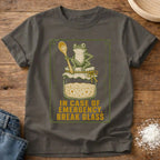 Knead More Fun Emergency Break Glass Starter Frog sourdough t-shirt in Pepper