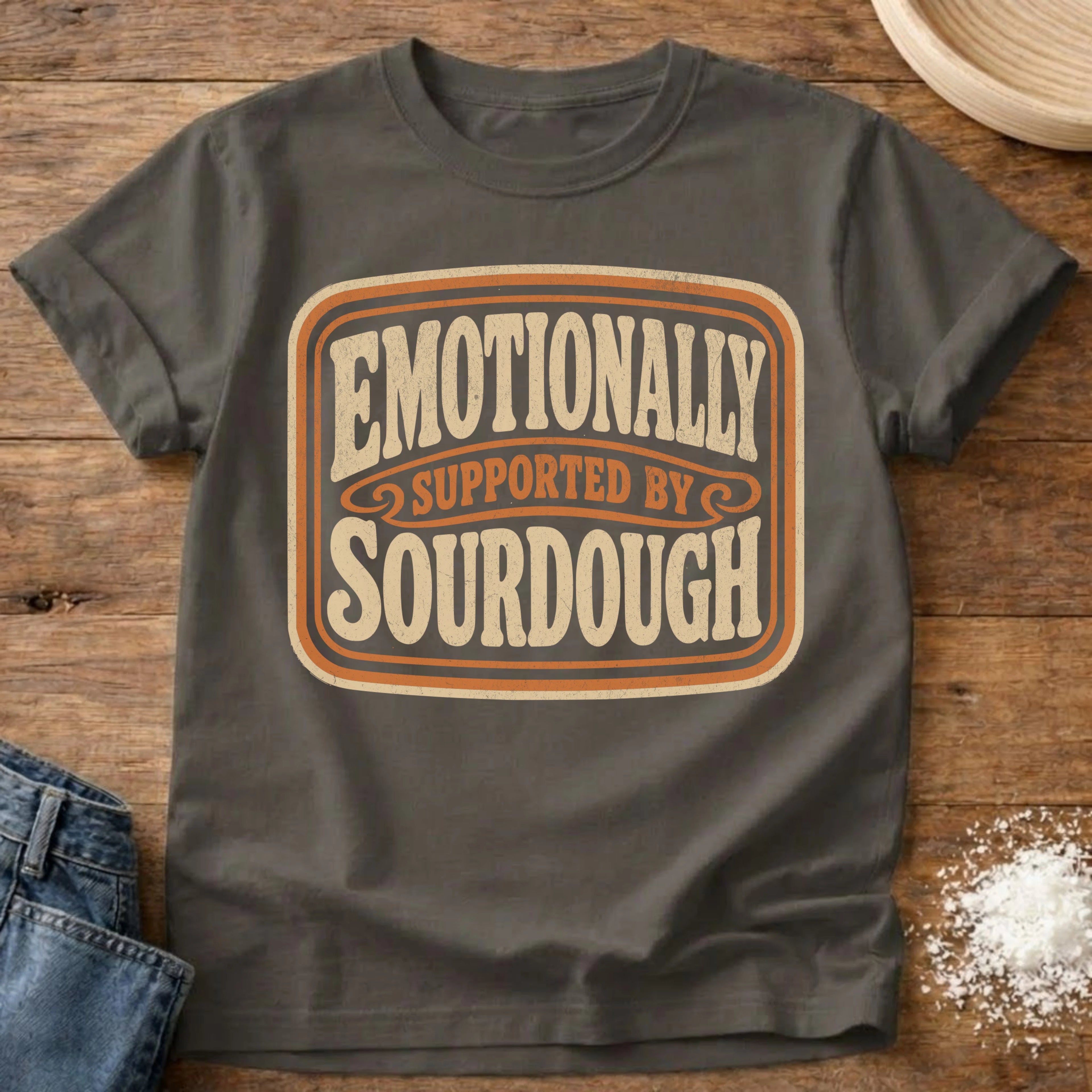 Knead More Fun Emotionally Supported sourdough t-shirt in Pepper
