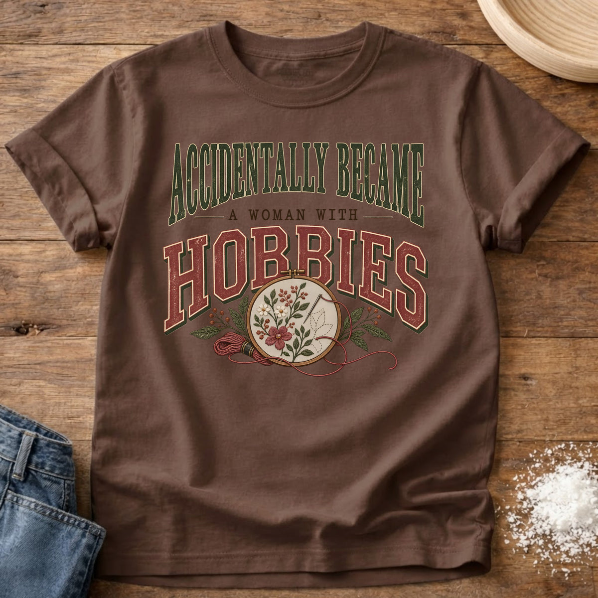 Knead More Fun Woman With Hobbies t-shirt in Espresso