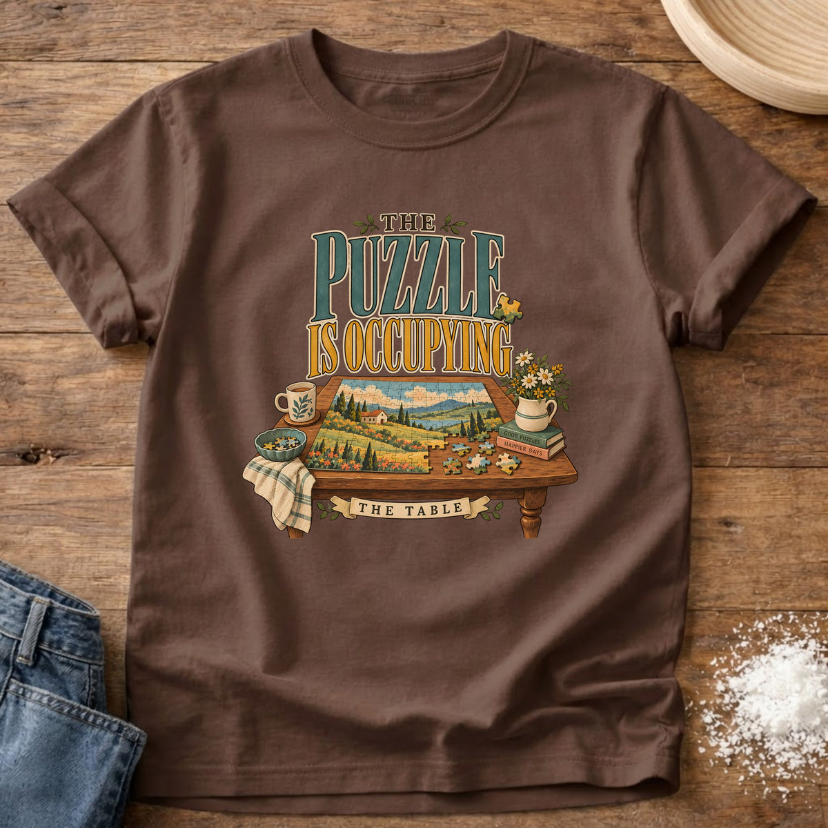 Knead More Fun Puzzle Occupation graphic t-shirt in Espresso