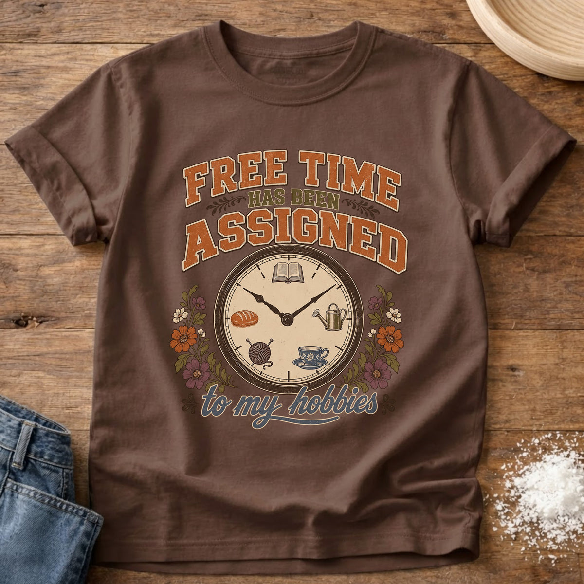 Knead More Fun Free Time Assigned graphic t-shirt in Espresso