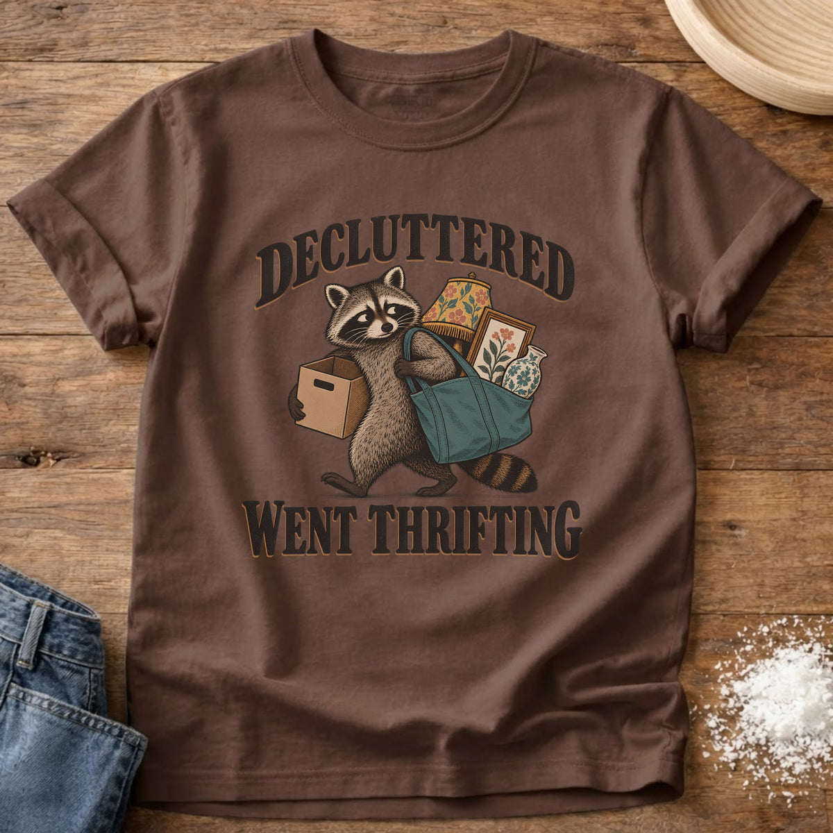 Knead More Fun Decluttered Went Thrifting graphic t-shirt in Espresso
