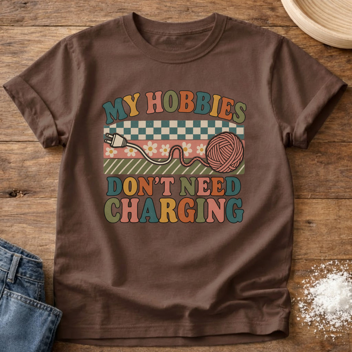 Knead More Fun Don’t Need Charging graphic t-shirt in Espresso