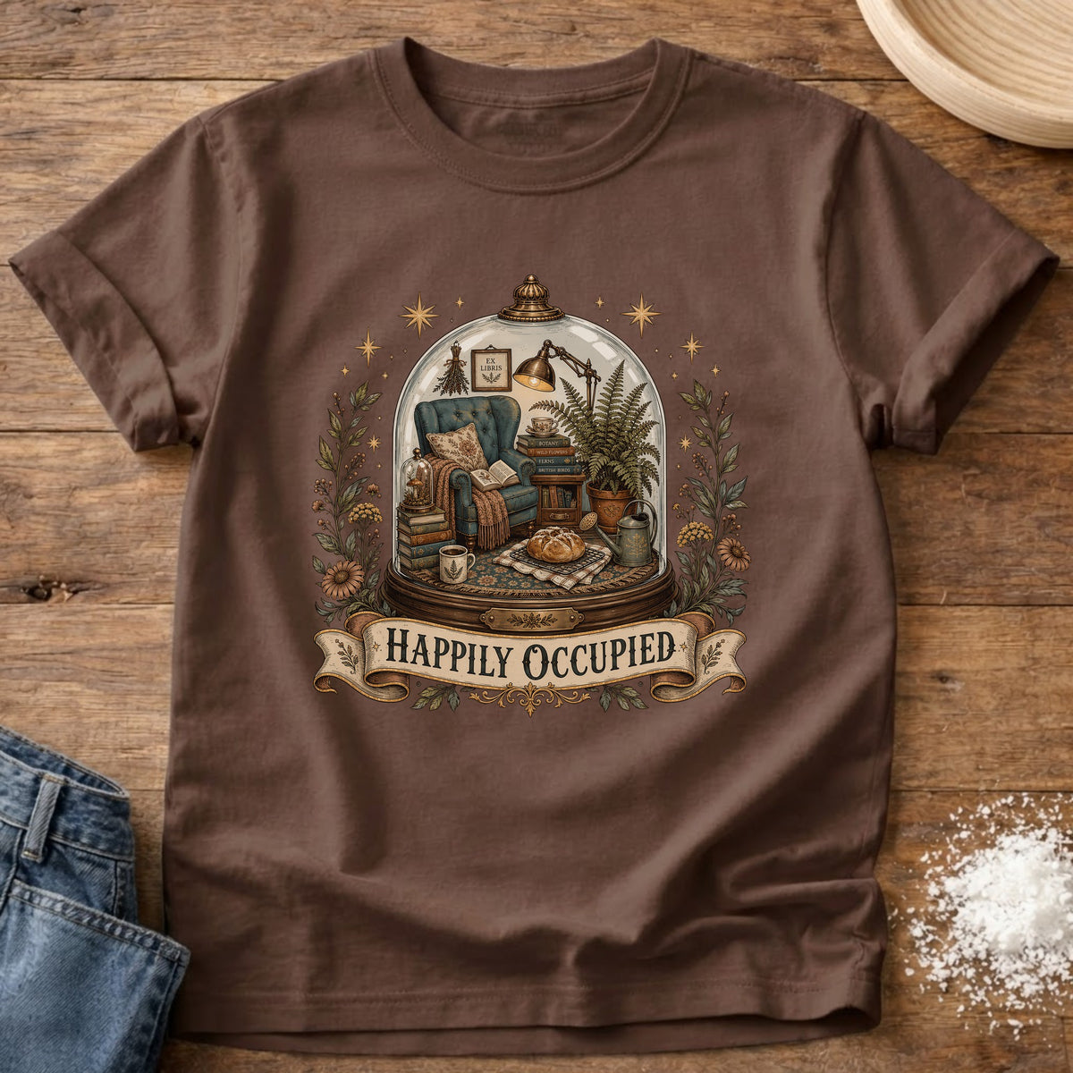 Knead More Fun Happily Occupied graphic t-shirt in Espresso