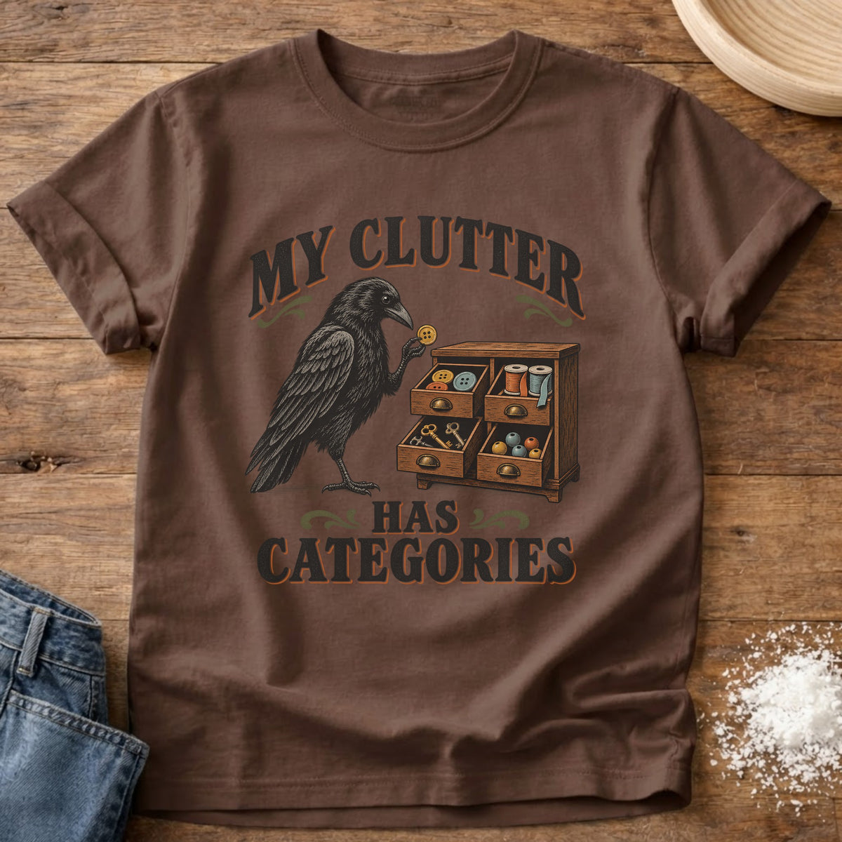 Knead More Fun Clutter Categories Crow graphic t-shirt in Espresso