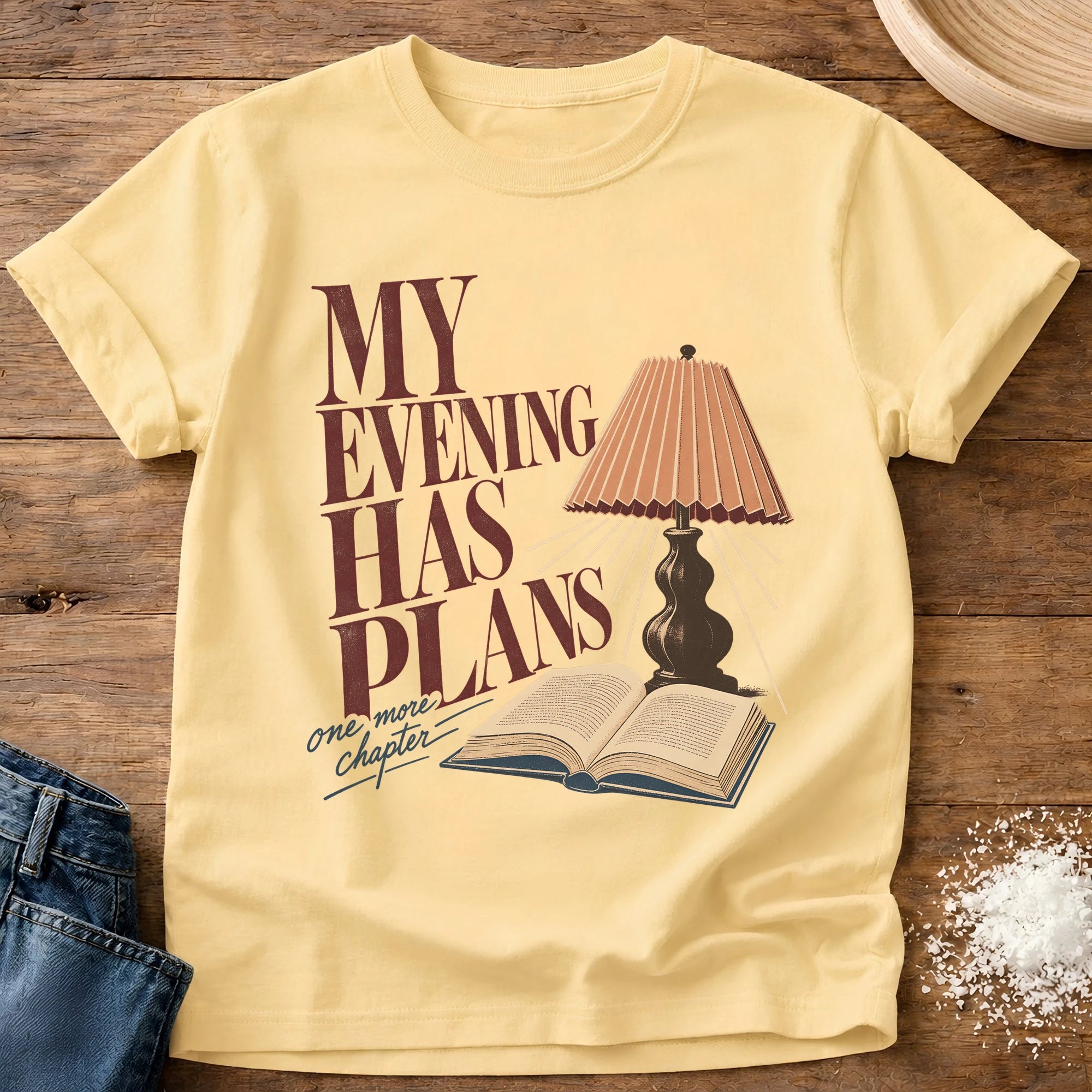 Knead More Fun evening has plans bookish t-shirt in Butter