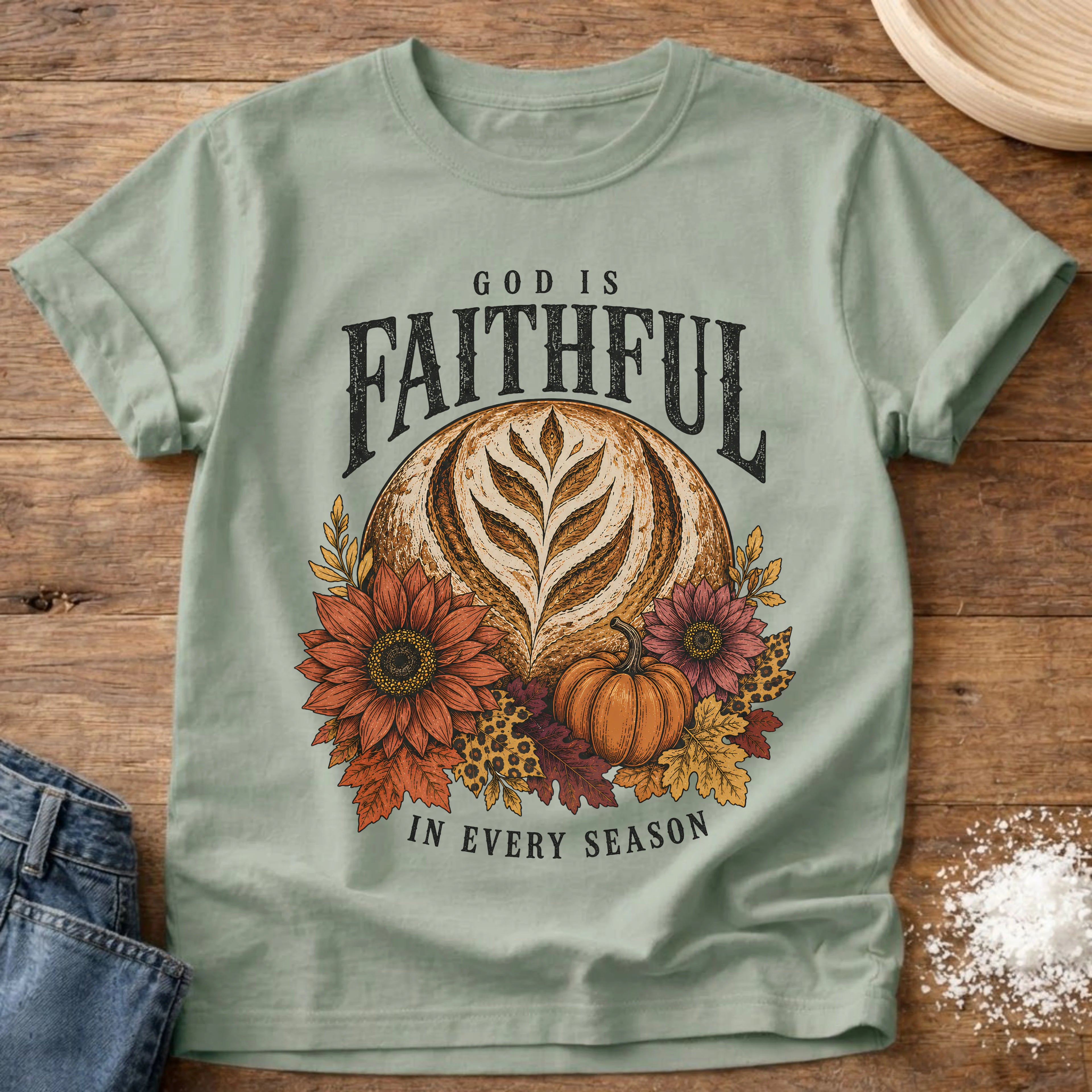 Knead More Fun God Is Faithful sourdough t-shirt in Bay