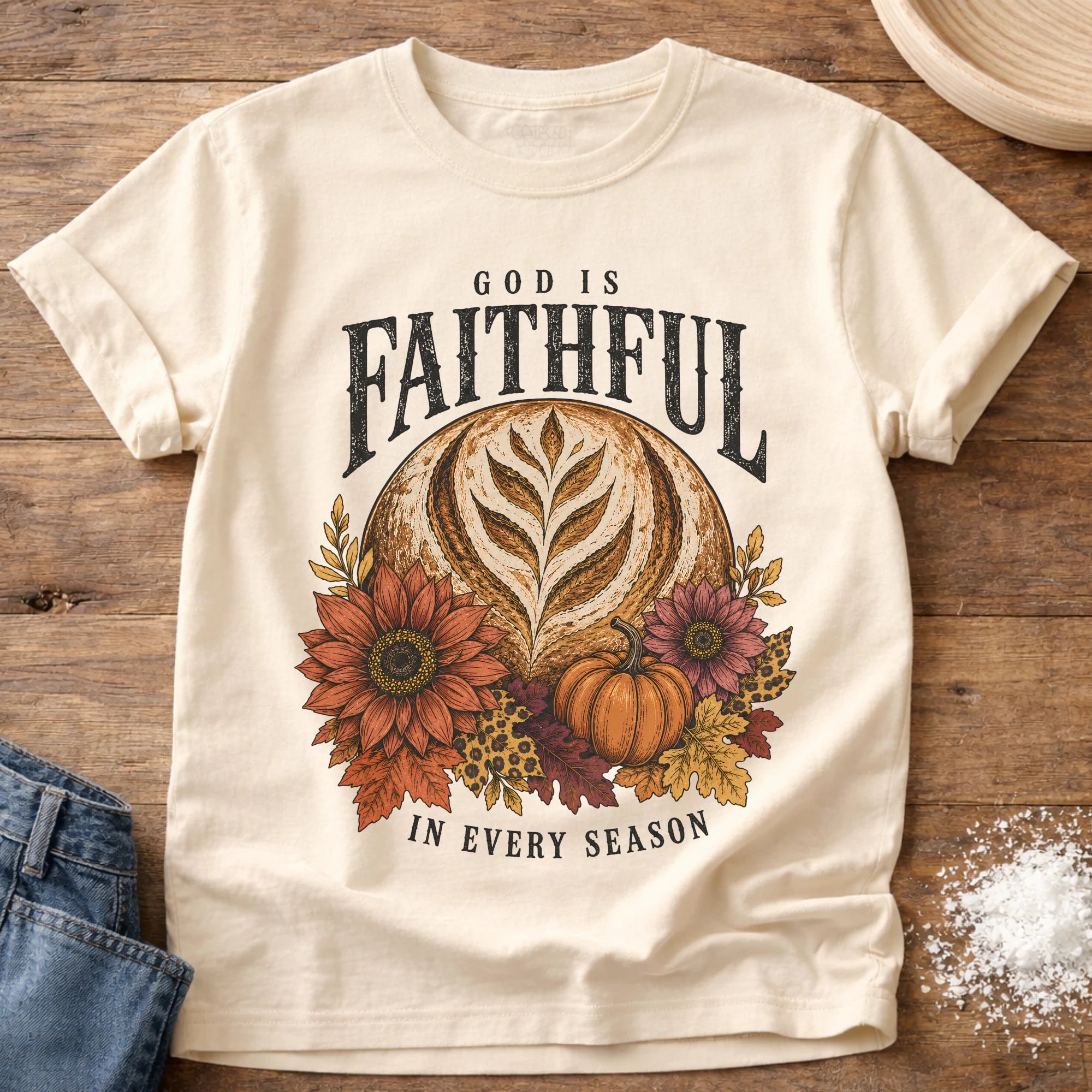 Knead More Fun God Is Faithful sourdough t-shirt in Ivory