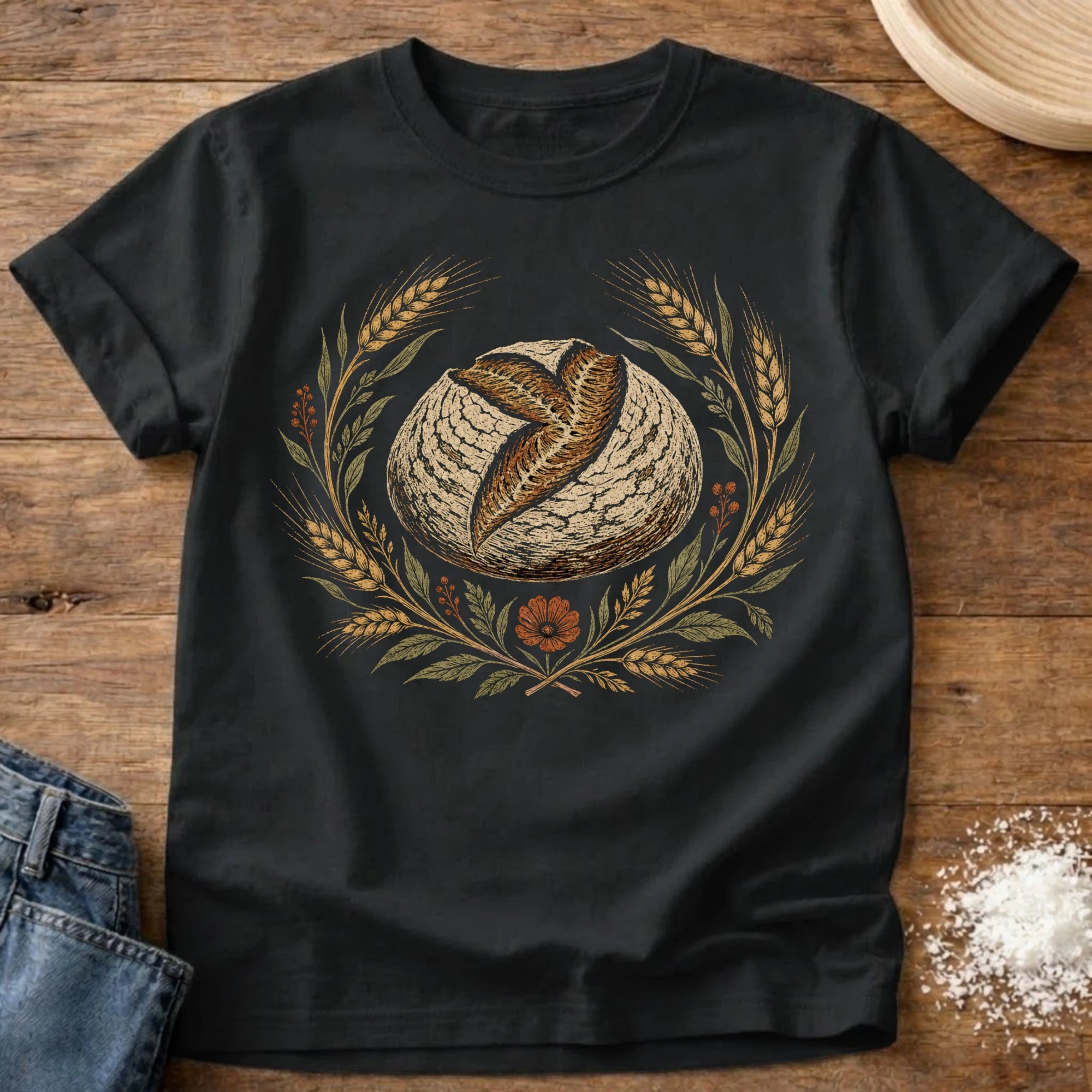 Knead More Fun Fall Sourdough Boule t-shirt in Black