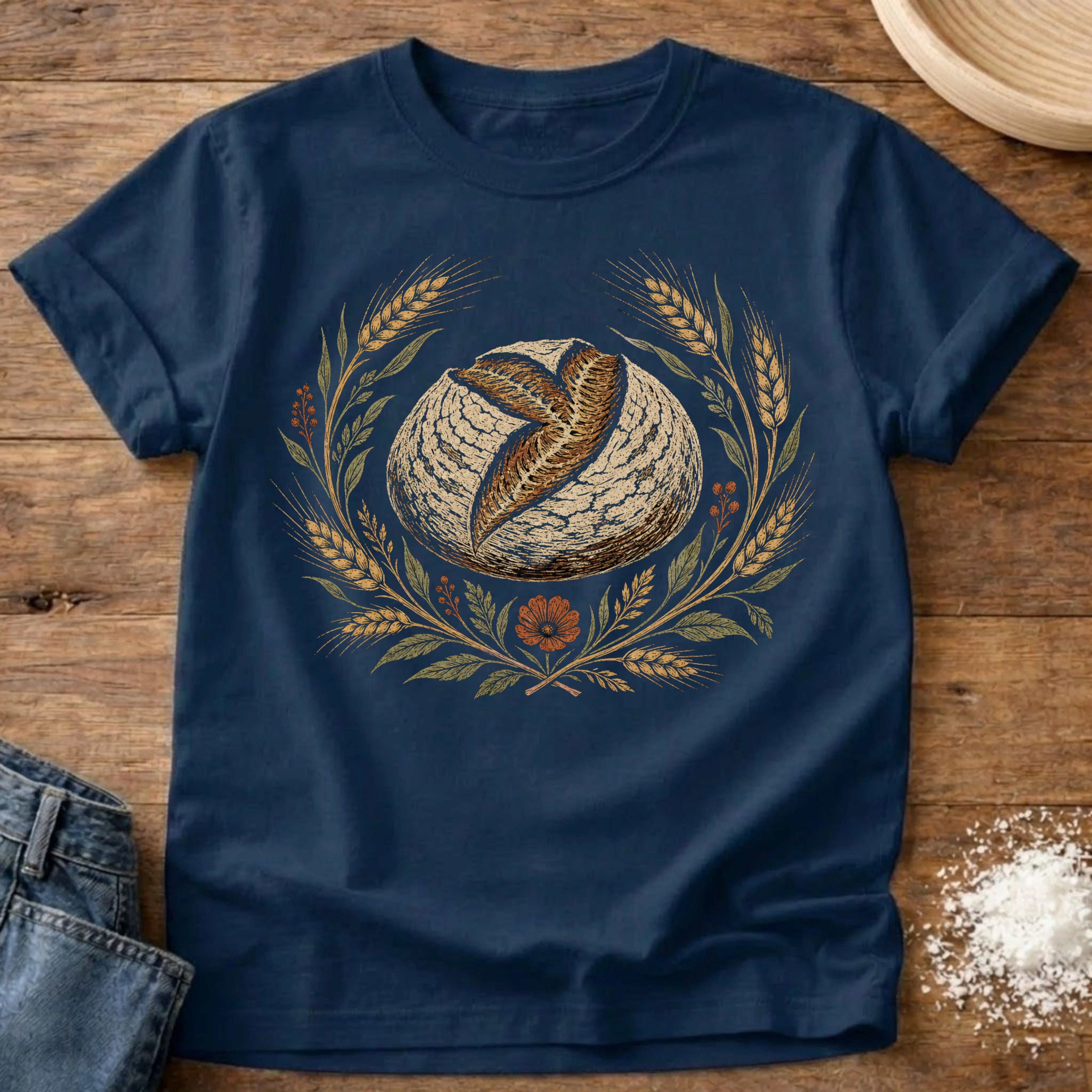 Knead More Fun Fall Sourdough Boule t-shirt in Navy